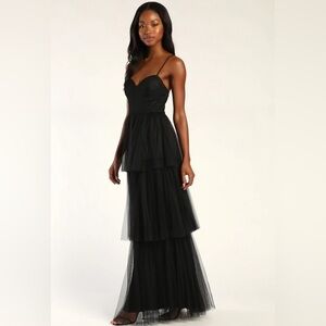 Lulus Tulle-y Amazing Black Tulle Sleeveless Bustier Maxi Dress size XL NWT